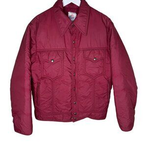 Vintage 70s Red Goose Down Puffer Jacket, Snap & Zip Closure, Trucker-Style Cut